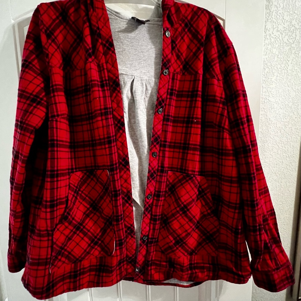 Lightly worn, cotton lined hooded flannel